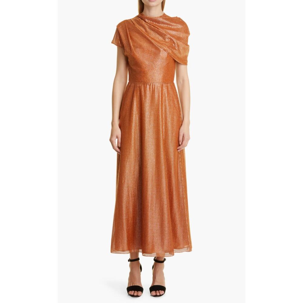 Lela Rose Shimmer Asymmetric Drape Detail Silk Blend Tulle Dress 6
